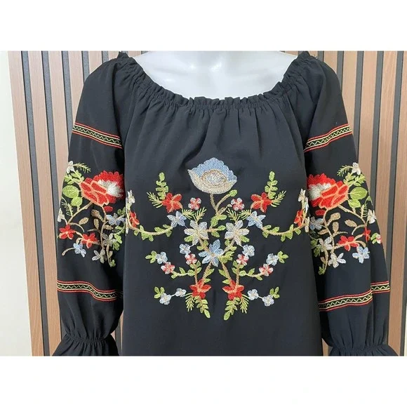 Free People Fleur du Jour Women's S Black Dress Mini Floral Embroidered Boho - Picture 4 of 11